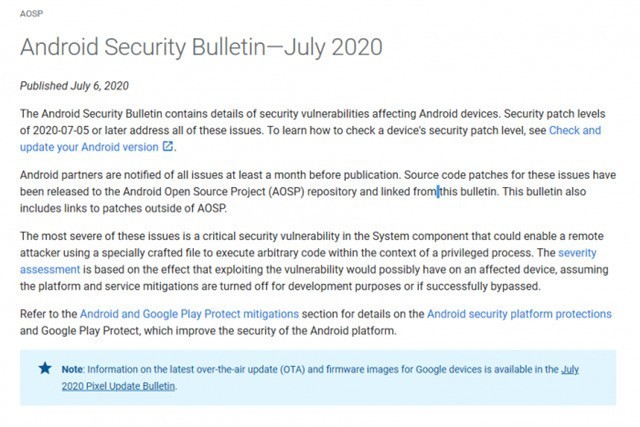 7月份Android安全公告公布 已修复多个严重漏洞 
